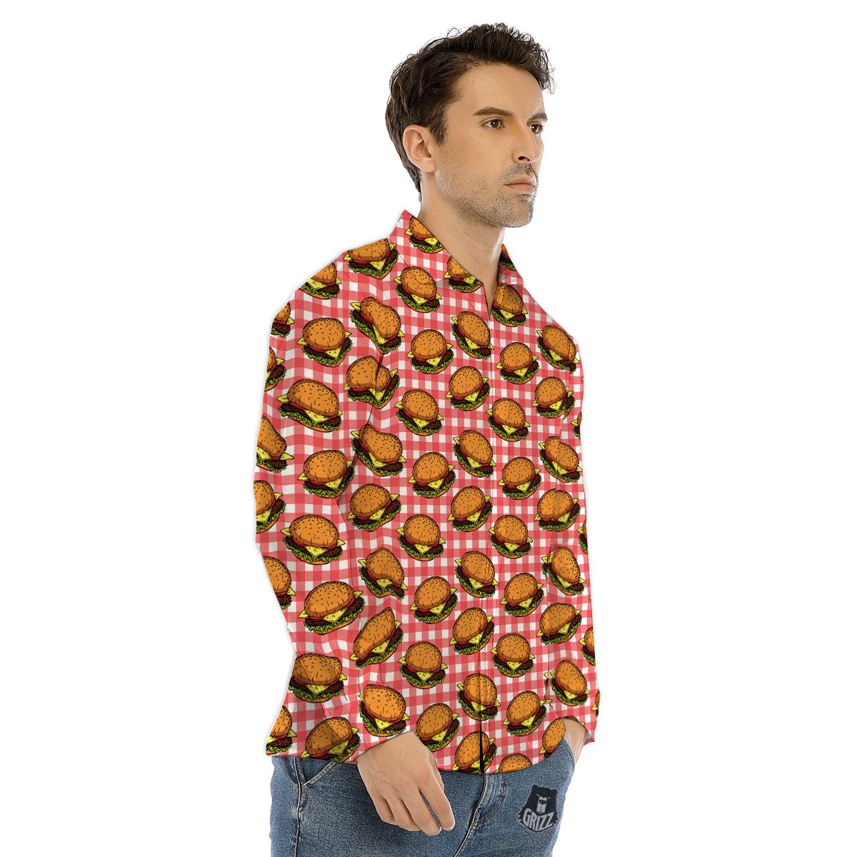 Hamburger Plaid Print Pattern Men's Dress Shirts-grizzshop