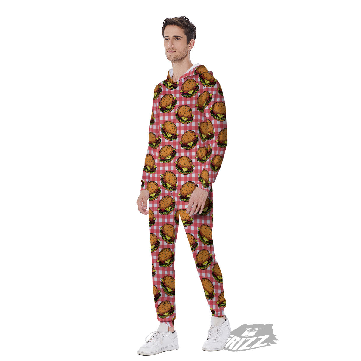 Hamburger Plaid Print Pattern Men's Jumpsuit-grizzshop