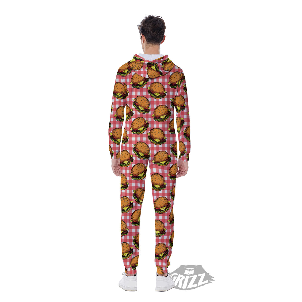 Hamburger Plaid Print Pattern Men's Jumpsuit-grizzshop