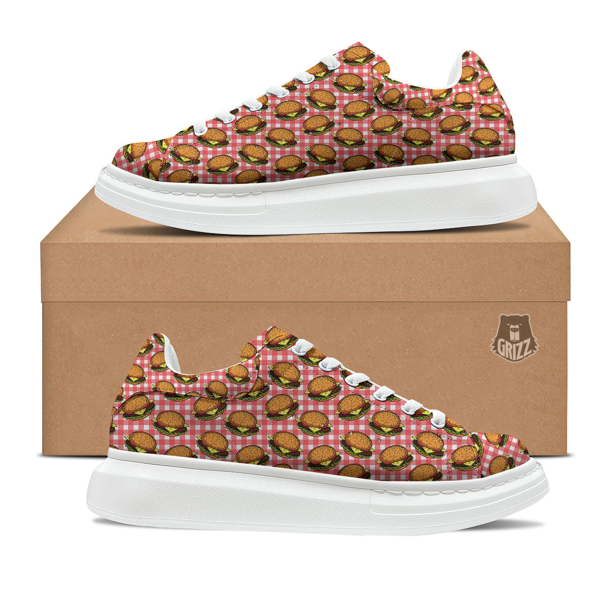 Hamburger Plaid Print Pattern Platform Shoes-grizzshop