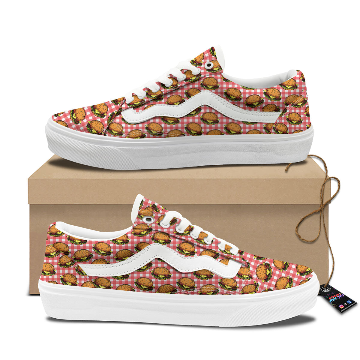 Hamburger Plaid Print Pattern Skate Shoes-grizzshop