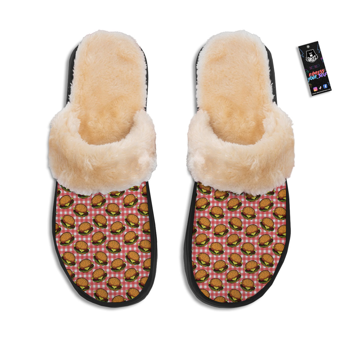 Hamburger Plaid Print Pattern Slippers-grizzshop