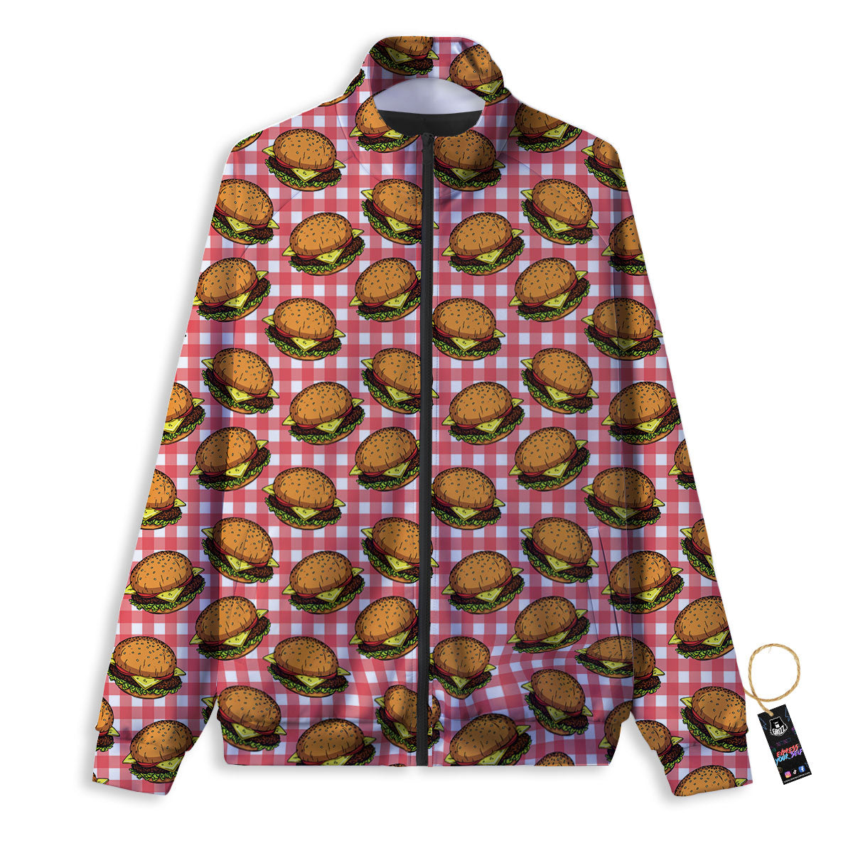 Hamburger Plaid Print Pattern Track Jacket-grizzshop
