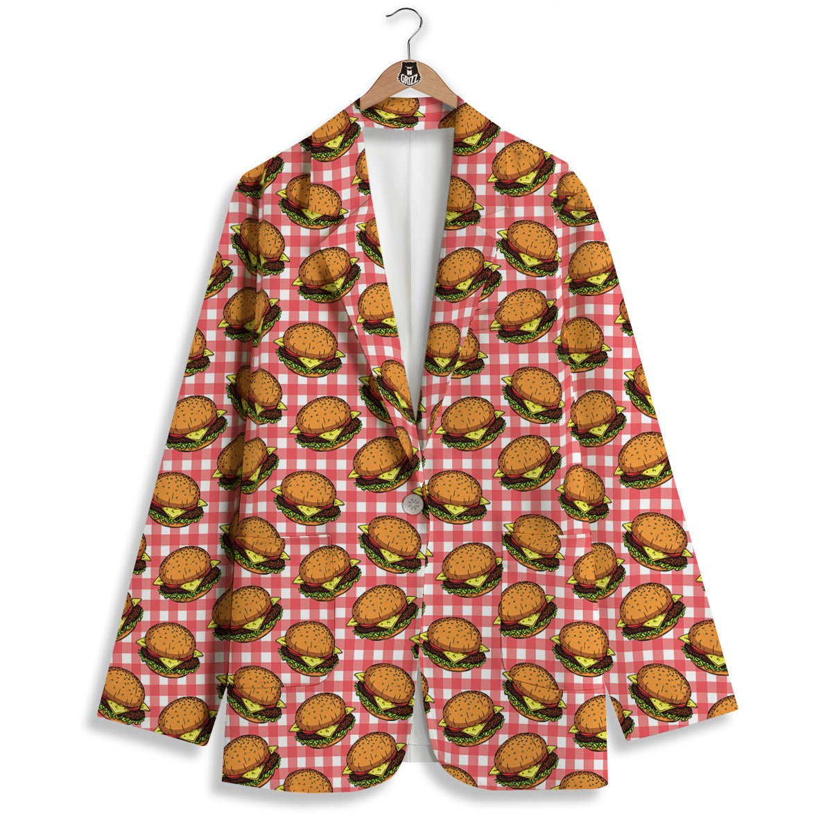 Hamburger Plaid Print Pattern Women's Blazer-grizzshop