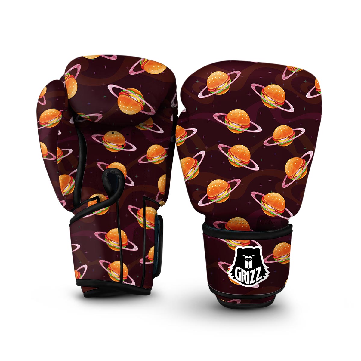 Hamburger Planet Pattern Print Boxing Gloves-grizzshop