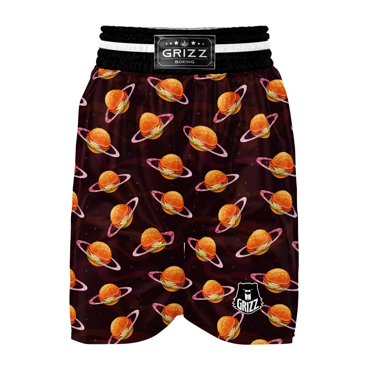 Hamburger Planet Pattern Print Boxing Shorts-grizzshop