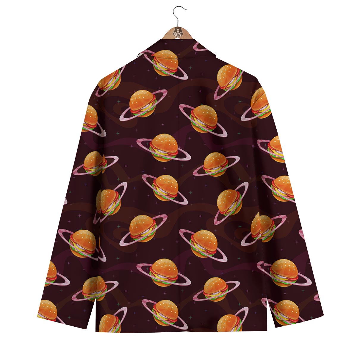 Hamburger Planet Pattern Print Men's Blazer-grizzshop