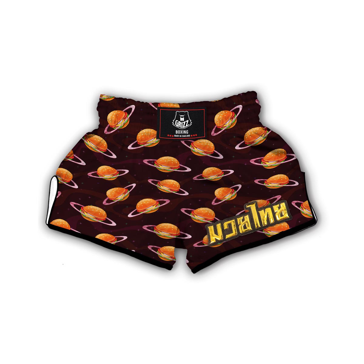 Hamburger Planet Pattern Print Muay Thai Boxing Shorts-grizzshop