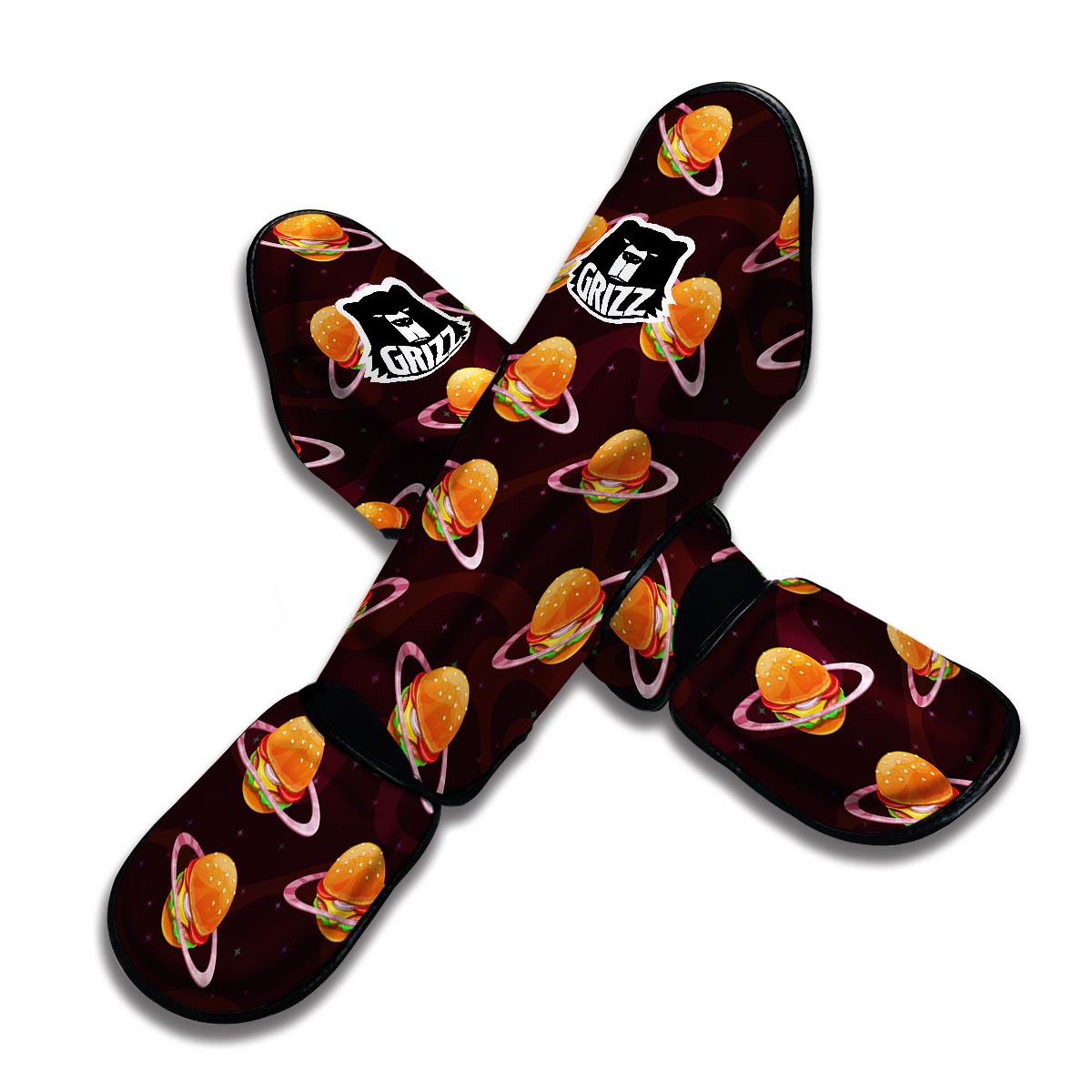 Hamburger Planet Pattern Print Muay Thai Shin Guards-grizzshop