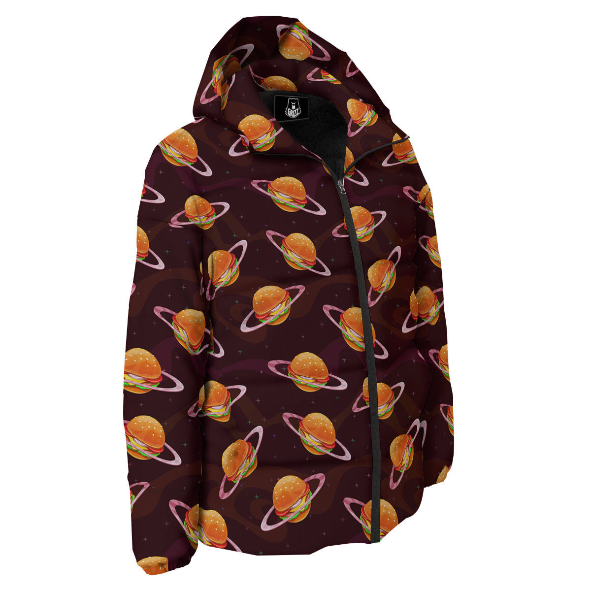 Hamburger Planet Print Pattern Down Jacket-grizzshop