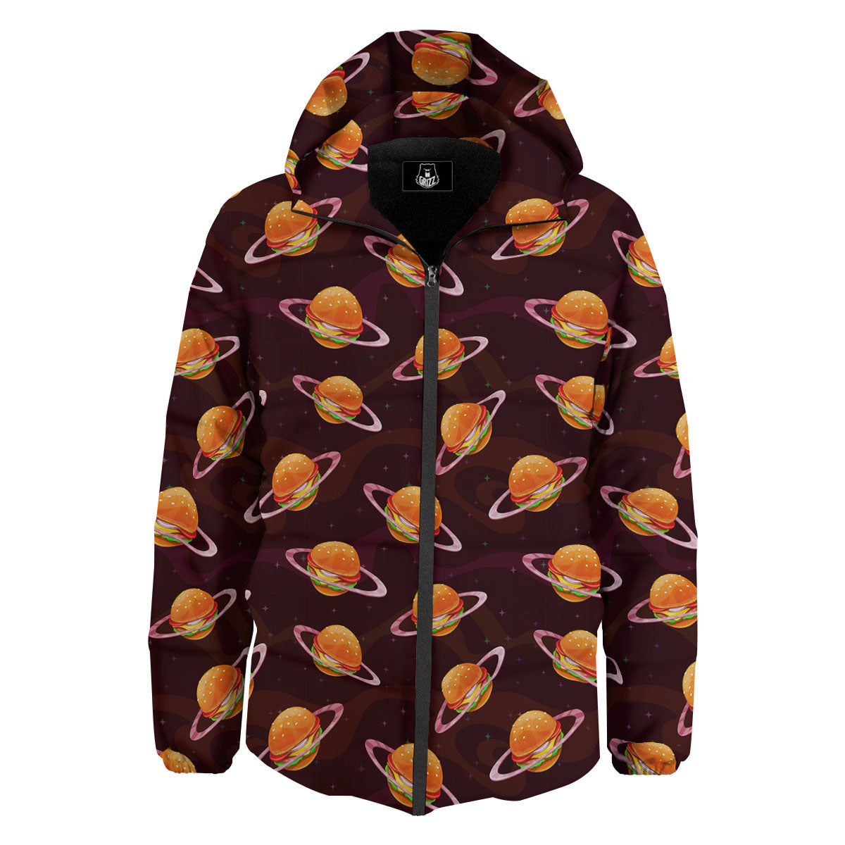 Hamburger Planet Print Pattern Down Jacket-grizzshop