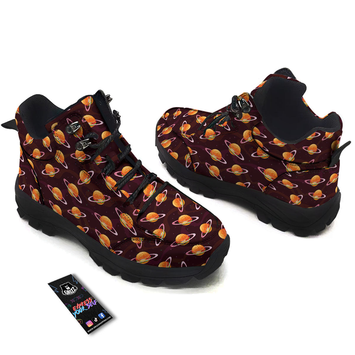 Hamburger Planet Print Pattern Hiking Shoes-grizzshop