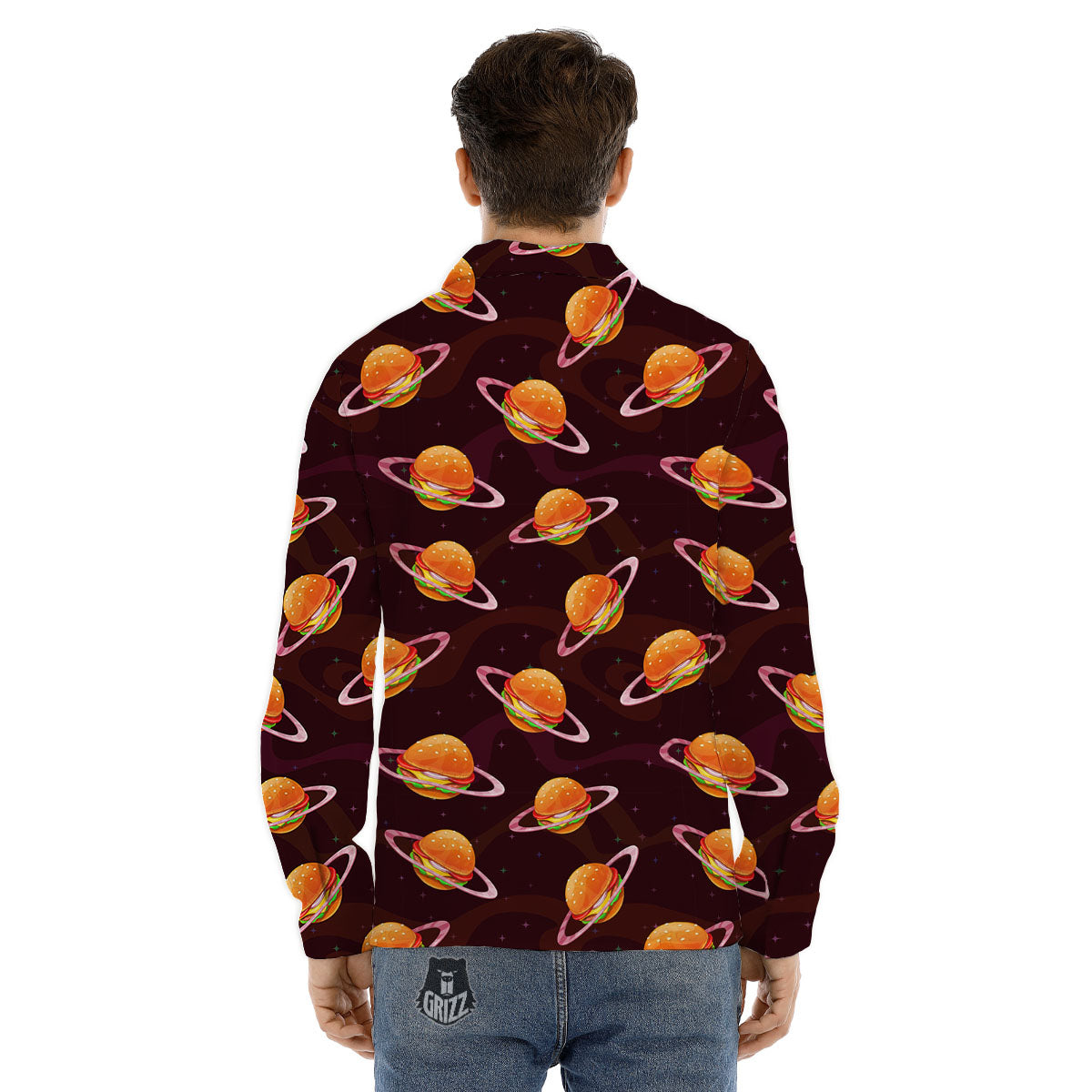Hamburger Planet Print Pattern Men's Dress Shirts-grizzshop