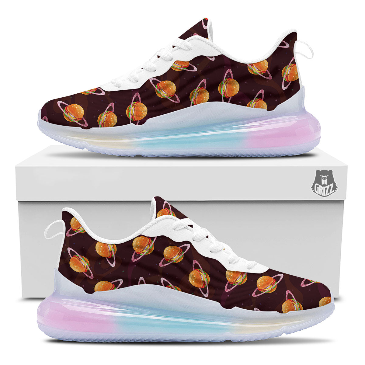 Hamburger Planet Print Pattern Running Sneakers-grizzshop