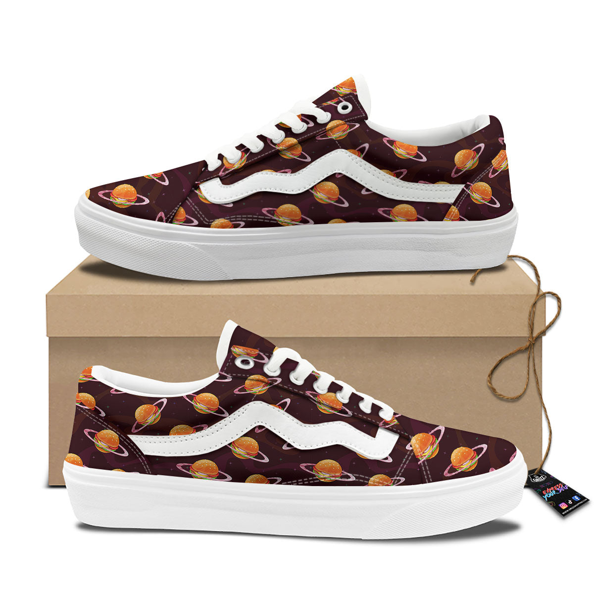Hamburger Planet Print Pattern Skate Shoes-grizzshop