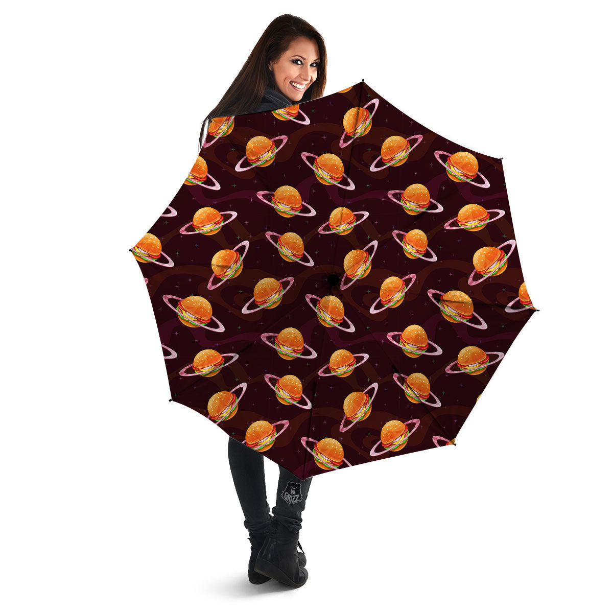 Hamburger Planet Print Pattern Umbrella-grizzshop