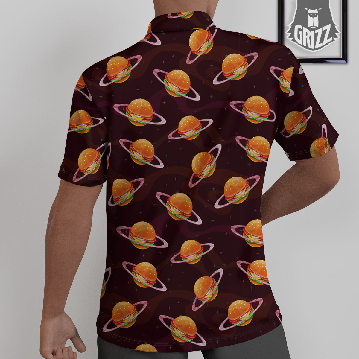 Hamburger Planet Print Pattern Untucked Shirts-grizzshop