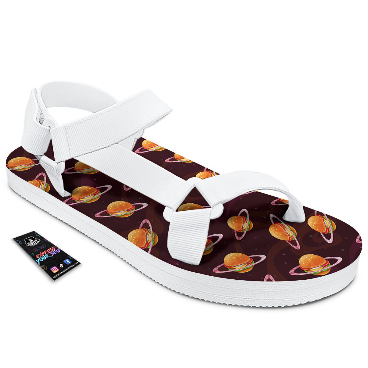 Hamburger Planet Print Pattern White Open Toe Sandals-grizzshop