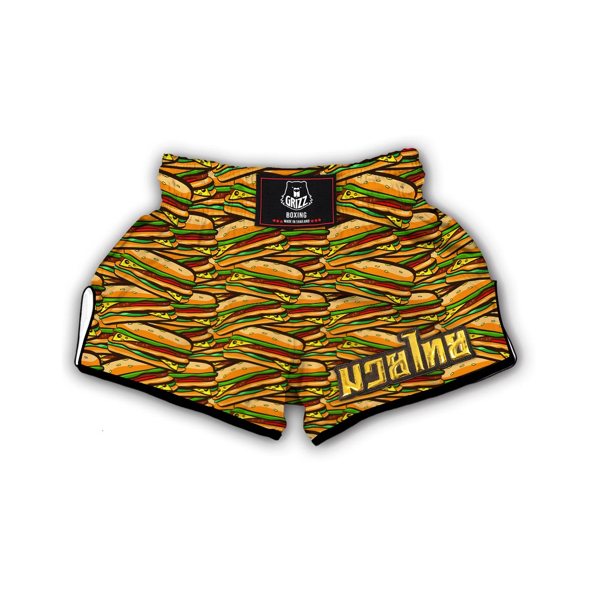 Hamburger Print Pattern Muay Thai Boxing Shorts-grizzshop