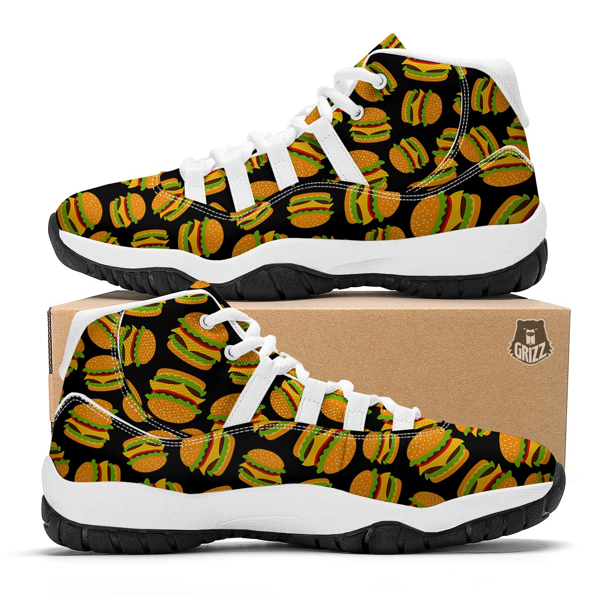 Hamburger Print White Bball Shoes-grizzshop