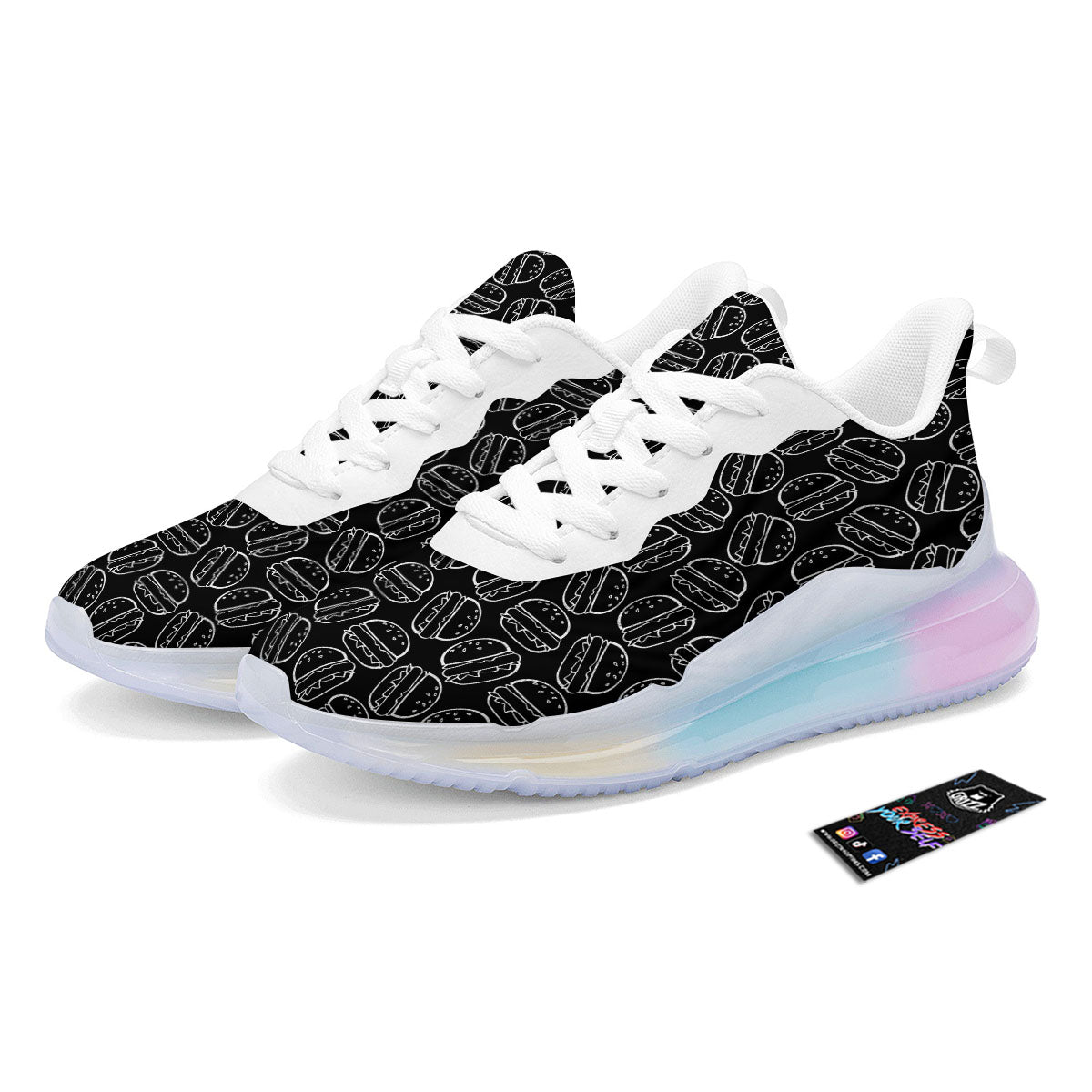 Hamburger White And Black Print Running Sneakers-grizzshop