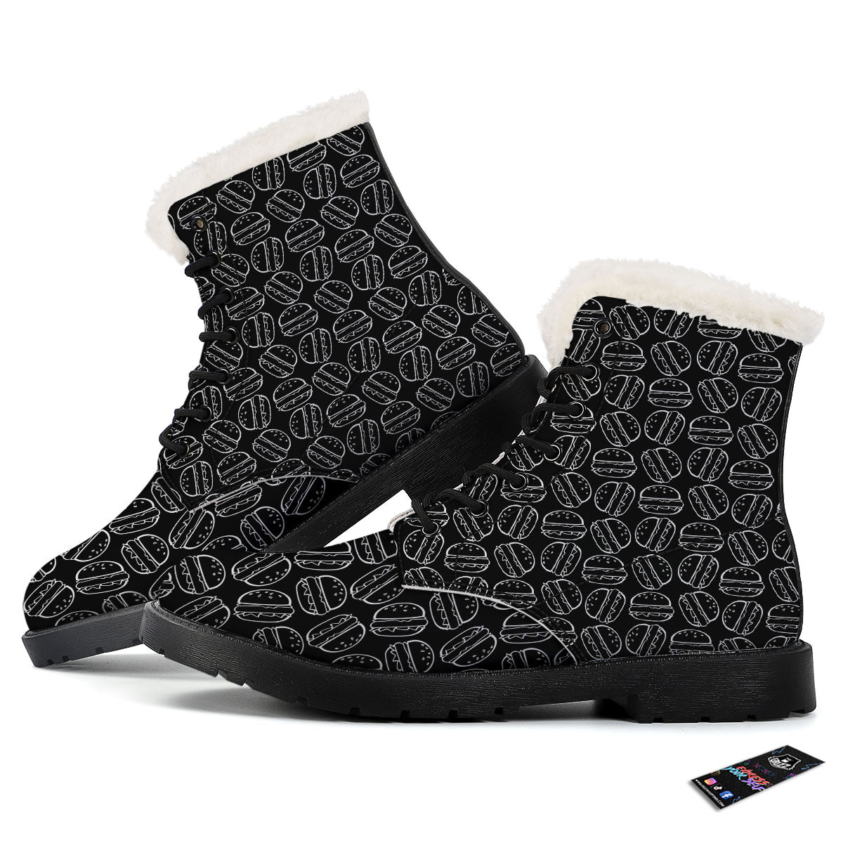 Hamburger White And Black Print Winter Boots-grizzshop