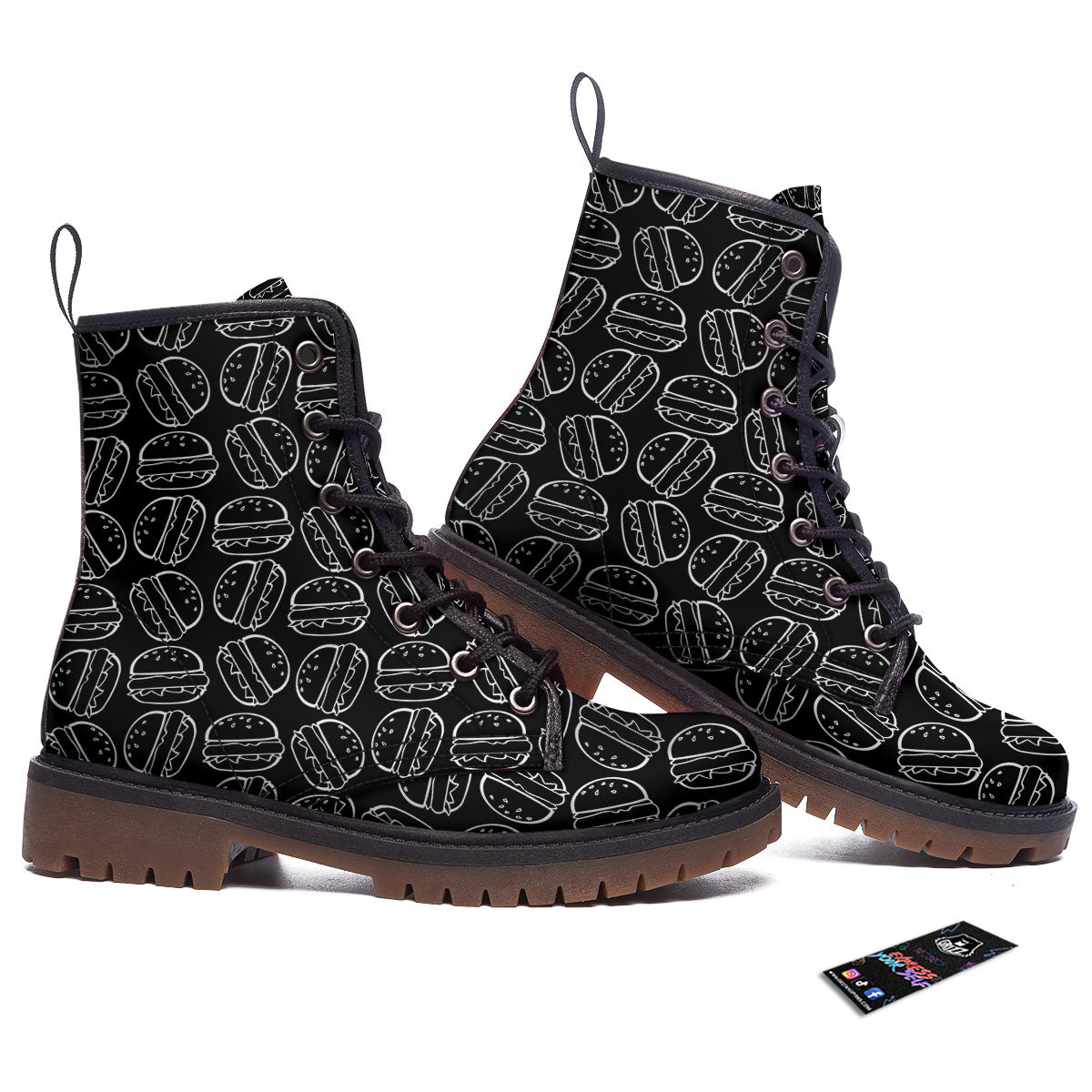 Hamburger White And Black Print Work Boots-grizzshop
