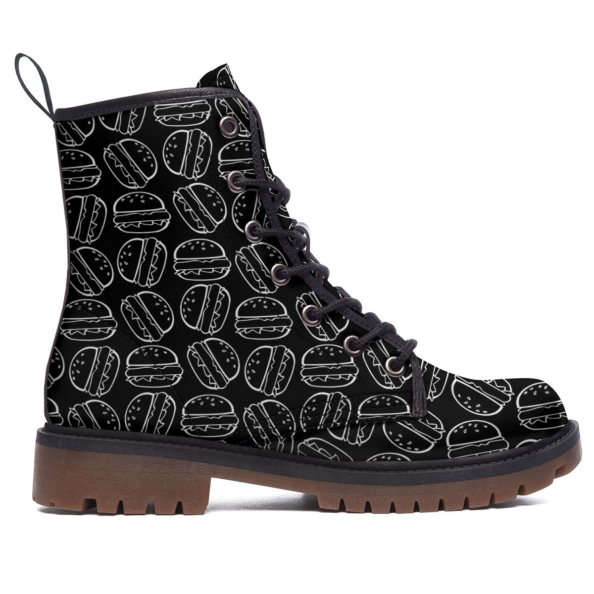 Hamburger White And Black Print Work Boots-grizzshop