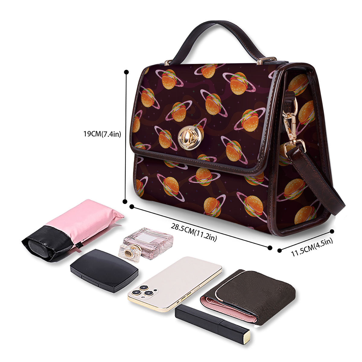 Hamburger Planet Print Pattern Women's Satchel Bag