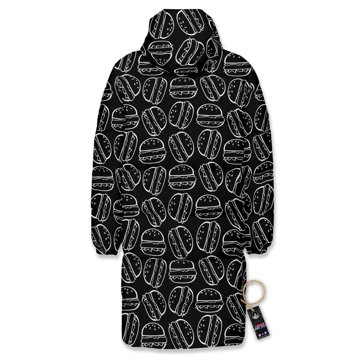 Hamburger White And Black Print Long Down Jacket