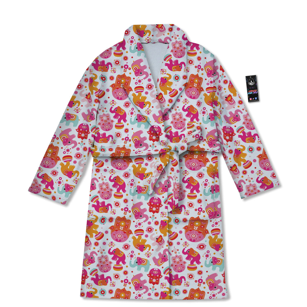 Hamsa And Girly Elephant Print Pattern Bathrobe-grizzshop