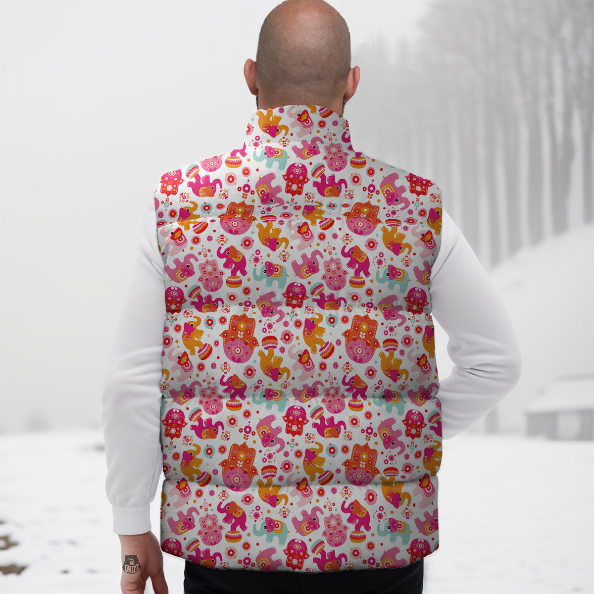 Hamsa And Girly Elephant Print Pattern Down Vest
