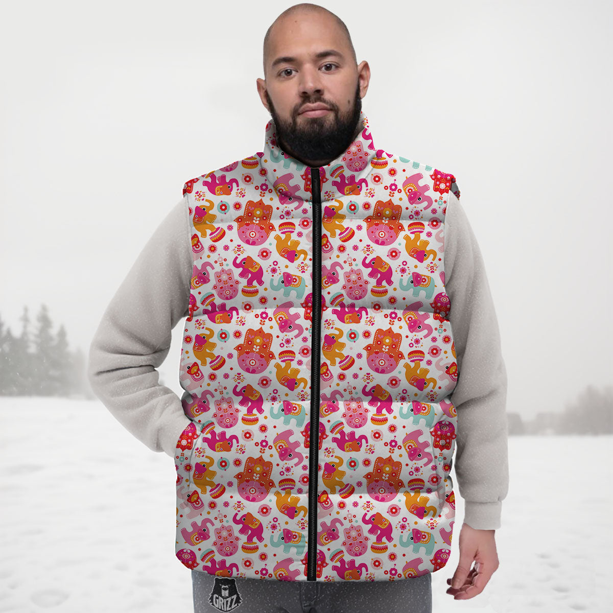 Hamsa And Girly Elephant Print Pattern Down Vest
