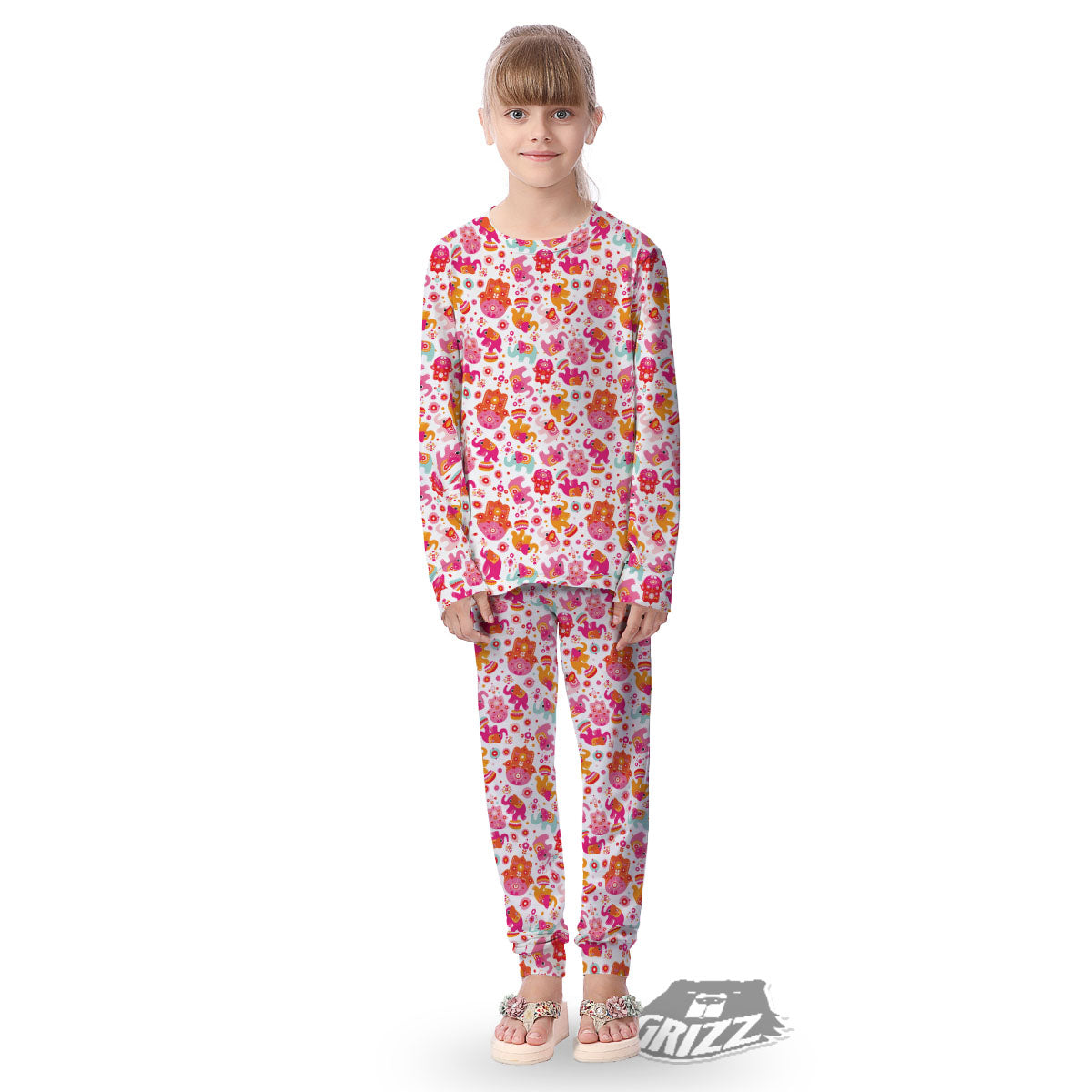 Hamsa And Girly Elephant Print Pattern Kid's Pajamas-grizzshop