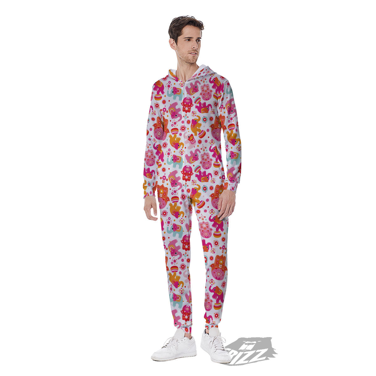 Hamsa And Girly Elephant Print Pattern Men's Jumpsuit-grizzshop