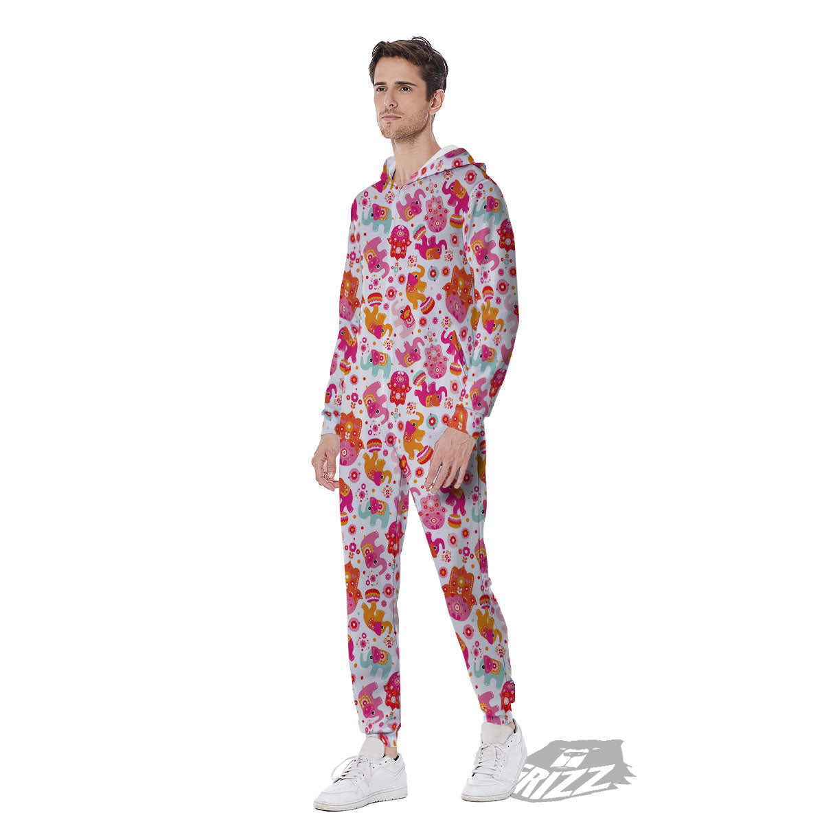 Hamsa And Girly Elephant Print Pattern Men's Jumpsuit-grizzshop