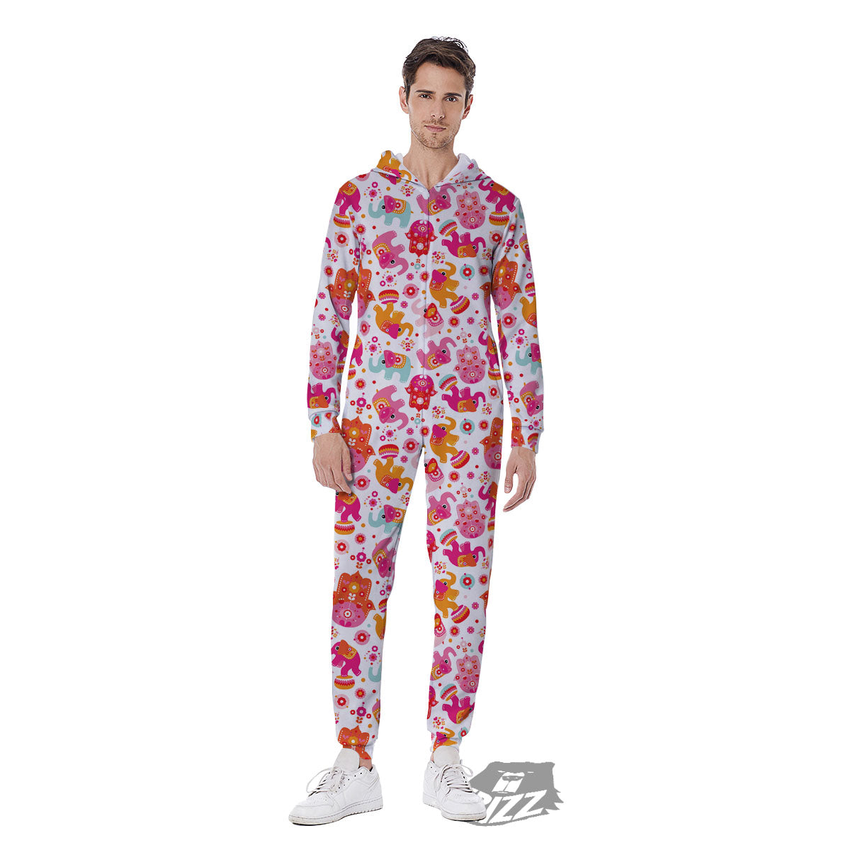 Hamsa And Girly Elephant Print Pattern Men's Jumpsuit-grizzshop