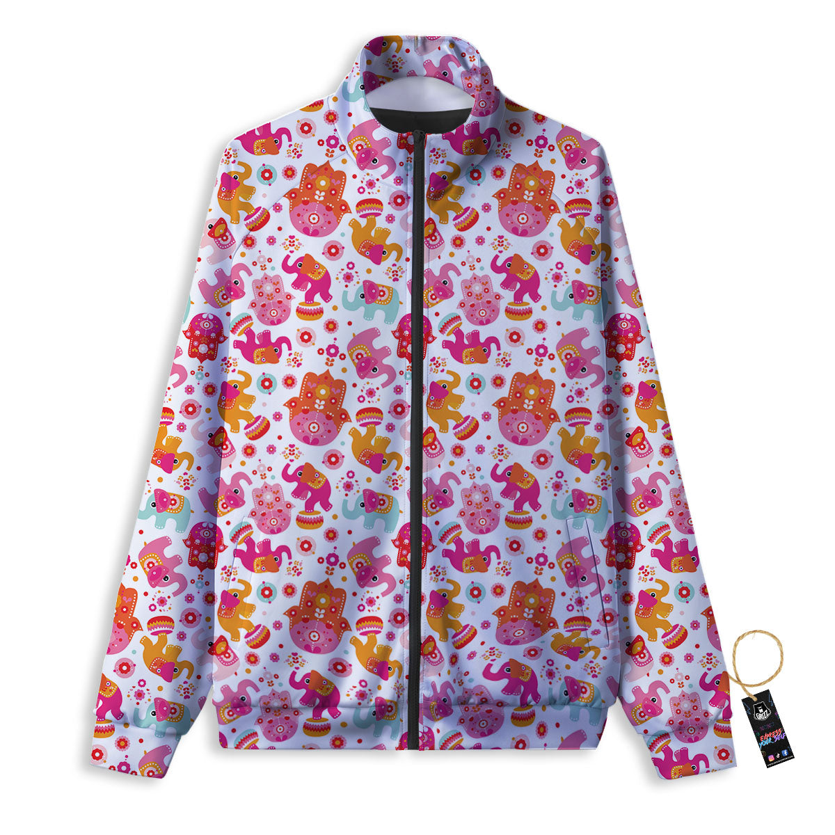 Hamsa And Girly Elephant Print Pattern Track Jacket-grizzshop