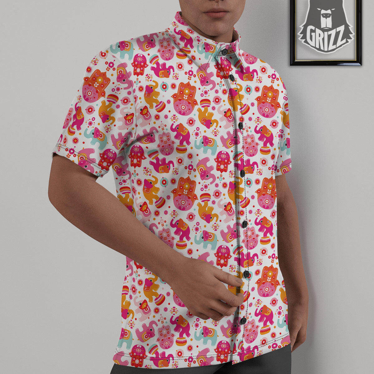 Hamsa And Girly Elephant Print Pattern Untucked Shirts-grizzshop