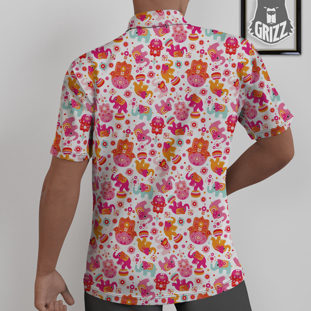 Hamsa And Girly Elephant Print Pattern Untucked Shirts-grizzshop