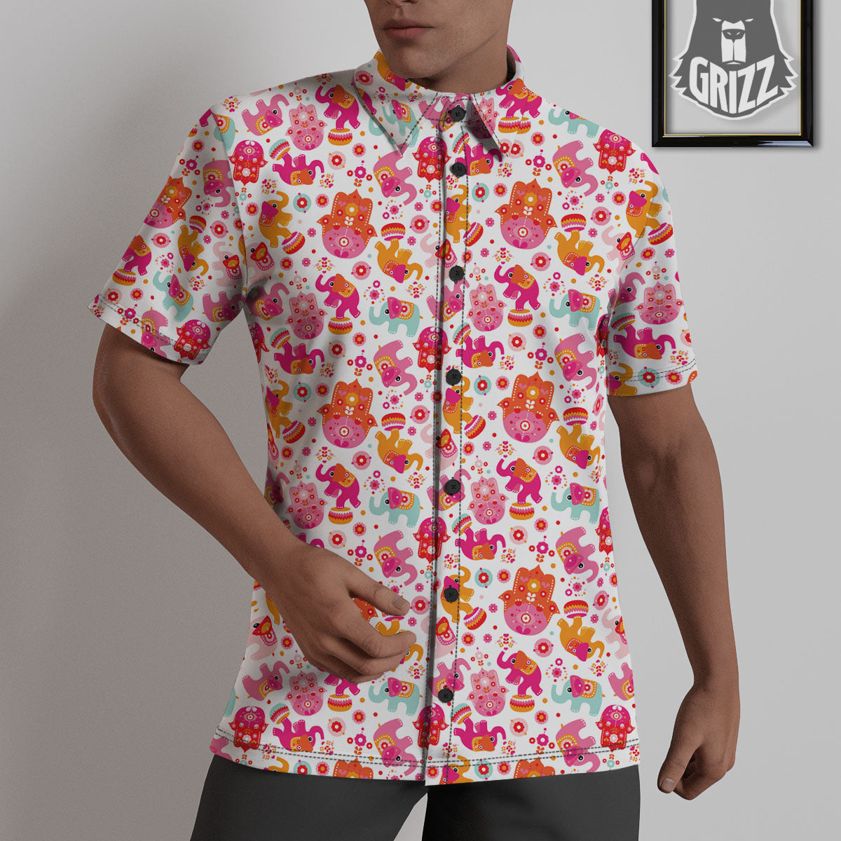 Hamsa And Girly Elephant Print Pattern Untucked Shirts-grizzshop