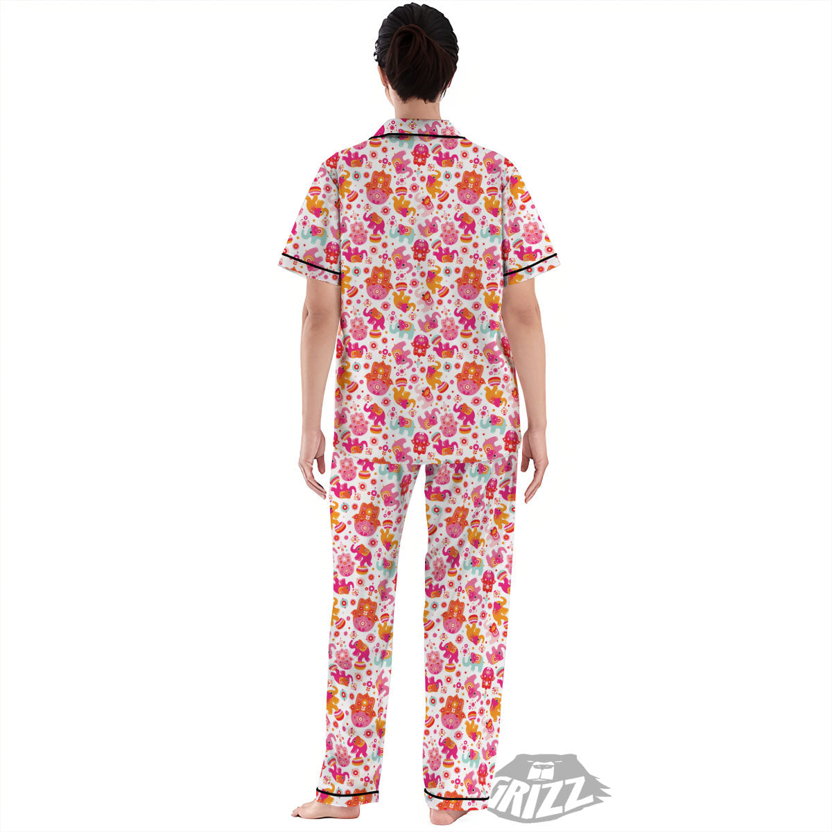 Hamsa And Girly Elephant Print Pattern Women's Pajamas Set-grizzshop