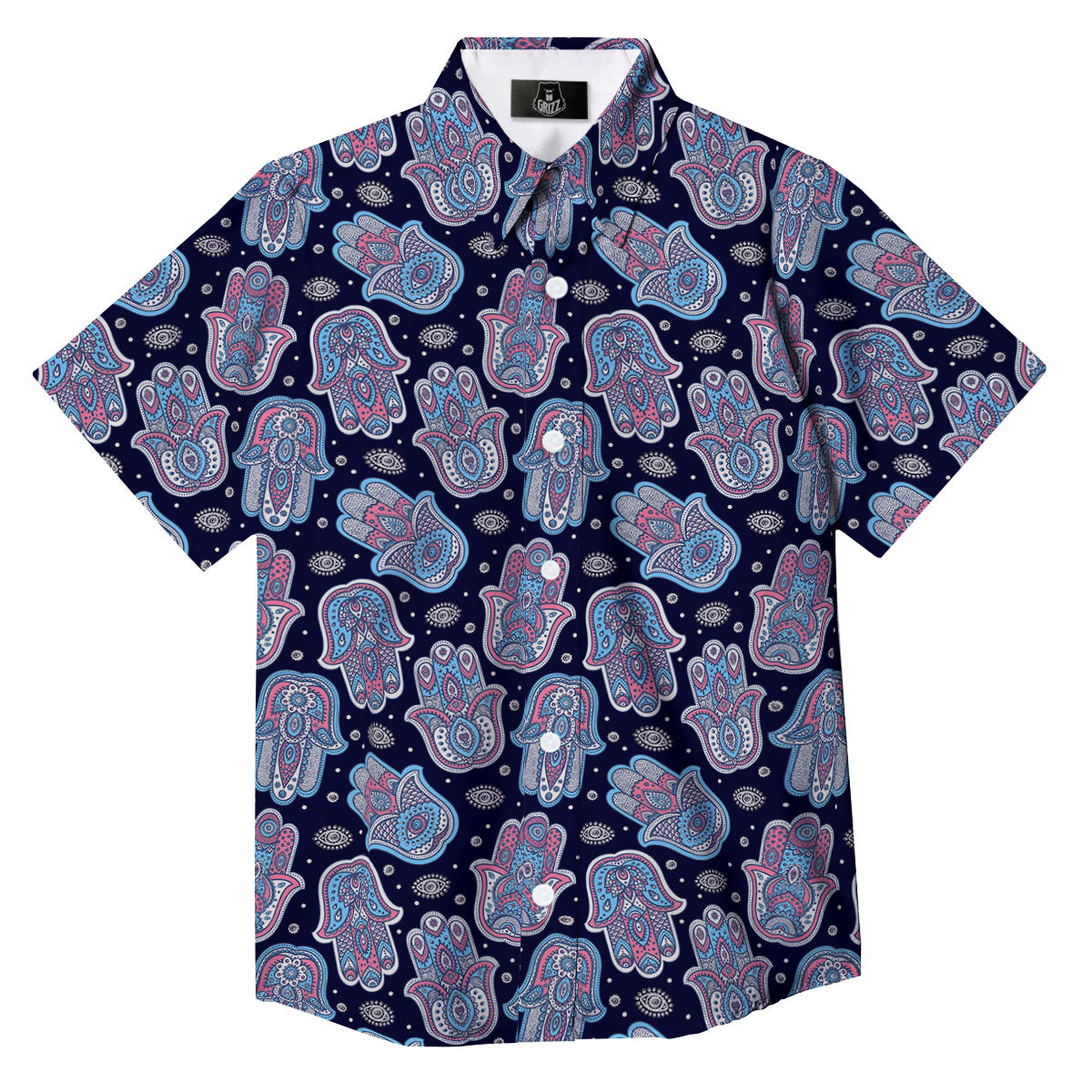 Hamsa Boho Print Pattern Button Up Shirt-grizzshop
