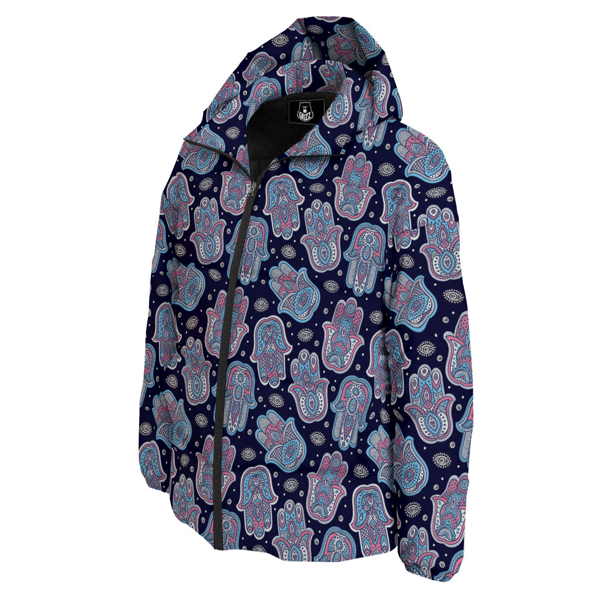 Hamsa Boho Print Pattern Down Jacket-grizzshop