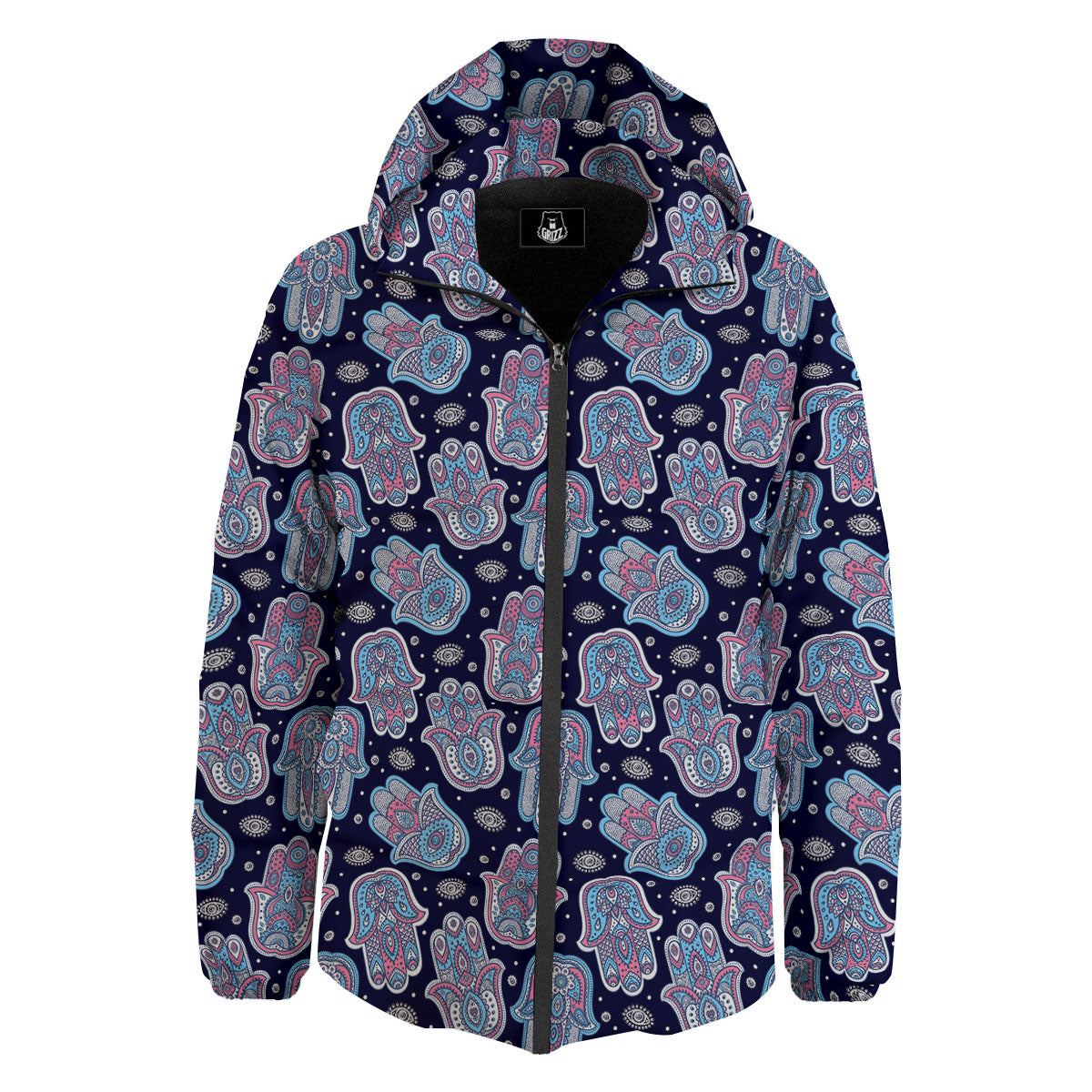 Hamsa Boho Print Pattern Down Jacket-grizzshop