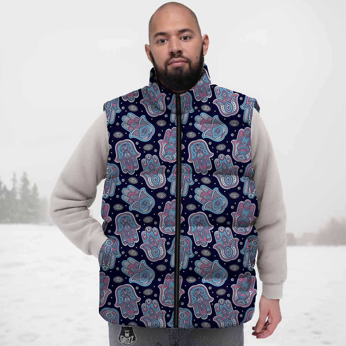 Hamsa Boho Print Pattern Down Vest