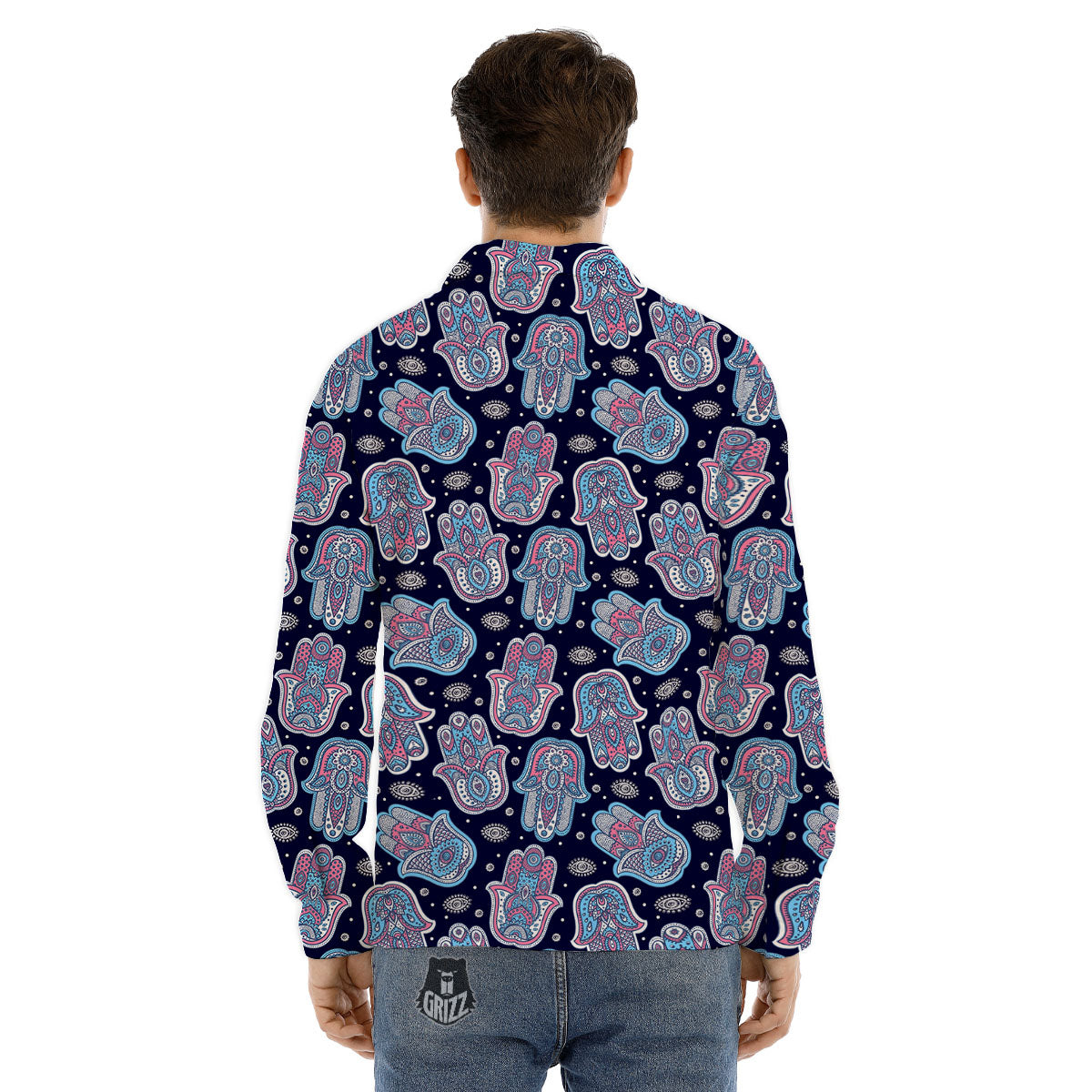 Hamsa Boho Print Pattern Men's Dress Shirts-grizzshop