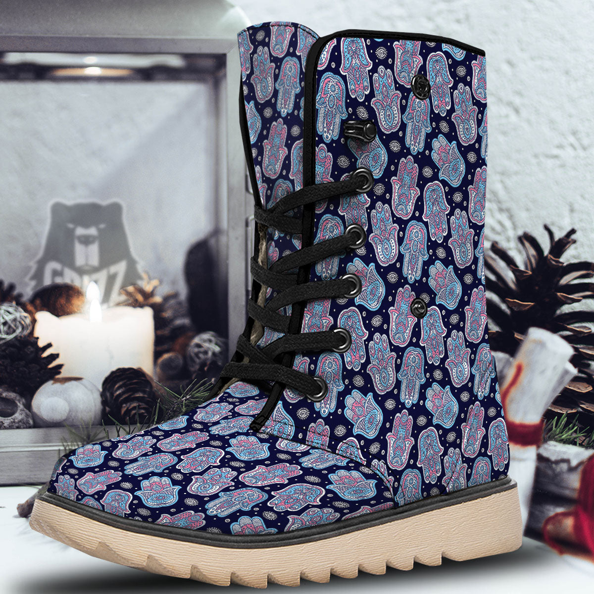 Hamsa Boho Print Pattern Snow Boots-grizzshop