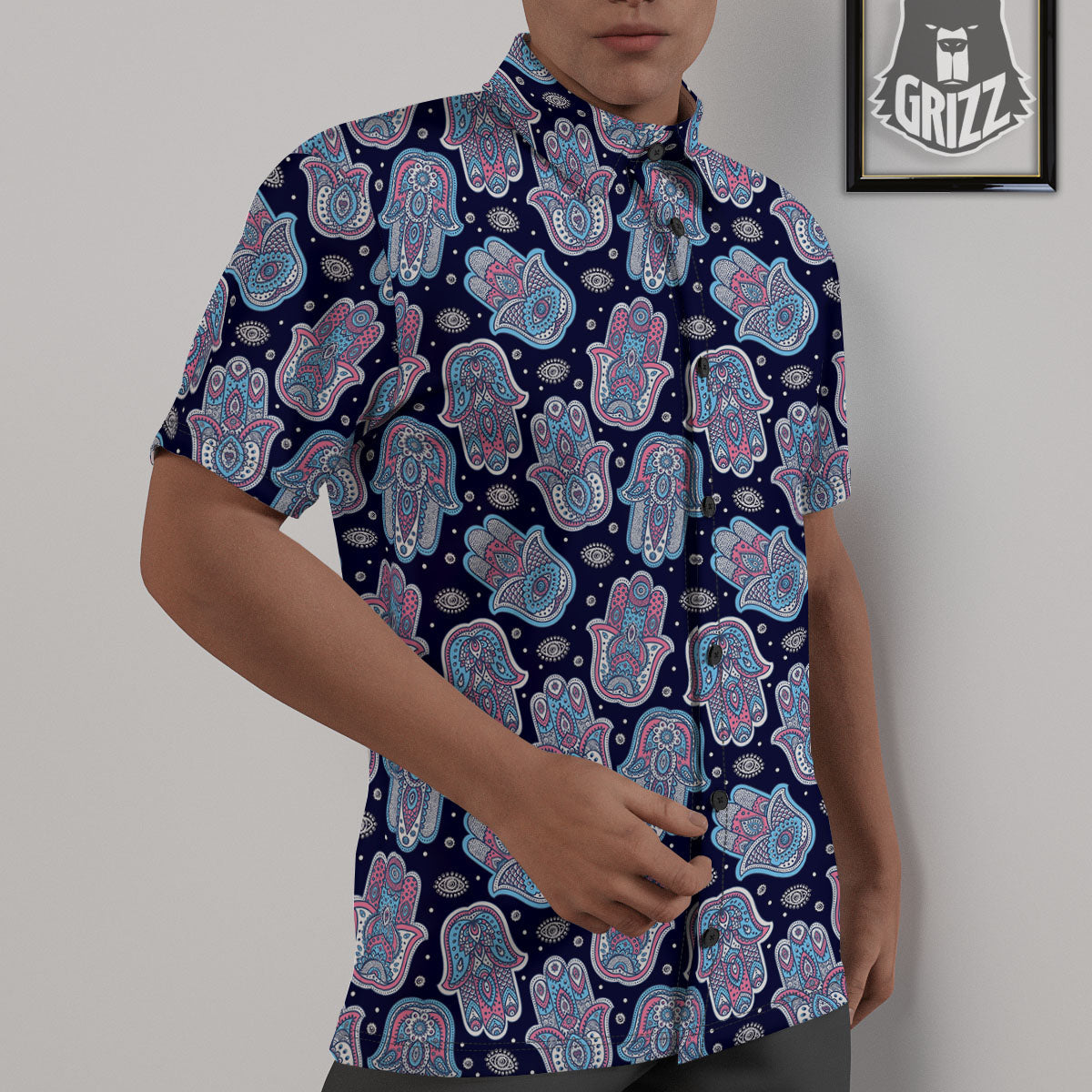 Hamsa Boho Print Pattern Untucked Shirts-grizzshop