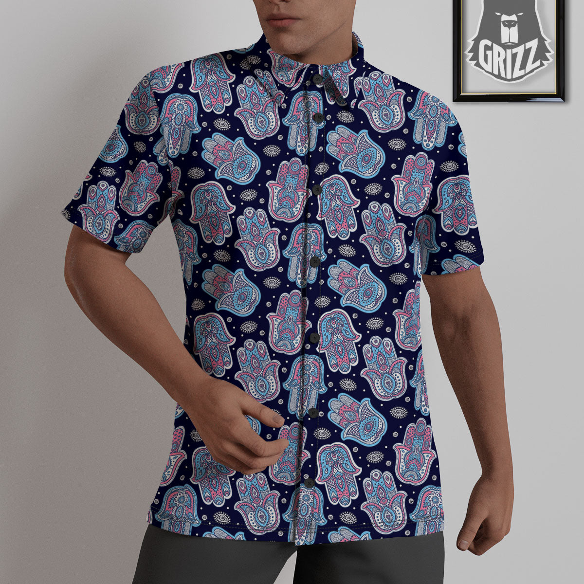 Hamsa Boho Print Pattern Untucked Shirts-grizzshop